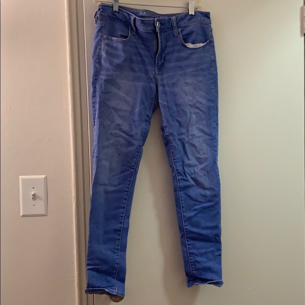 Bright blue skinny stretch jeans